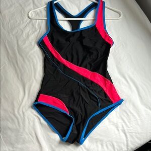 Black Swimsuit with Pink and Blue Accents